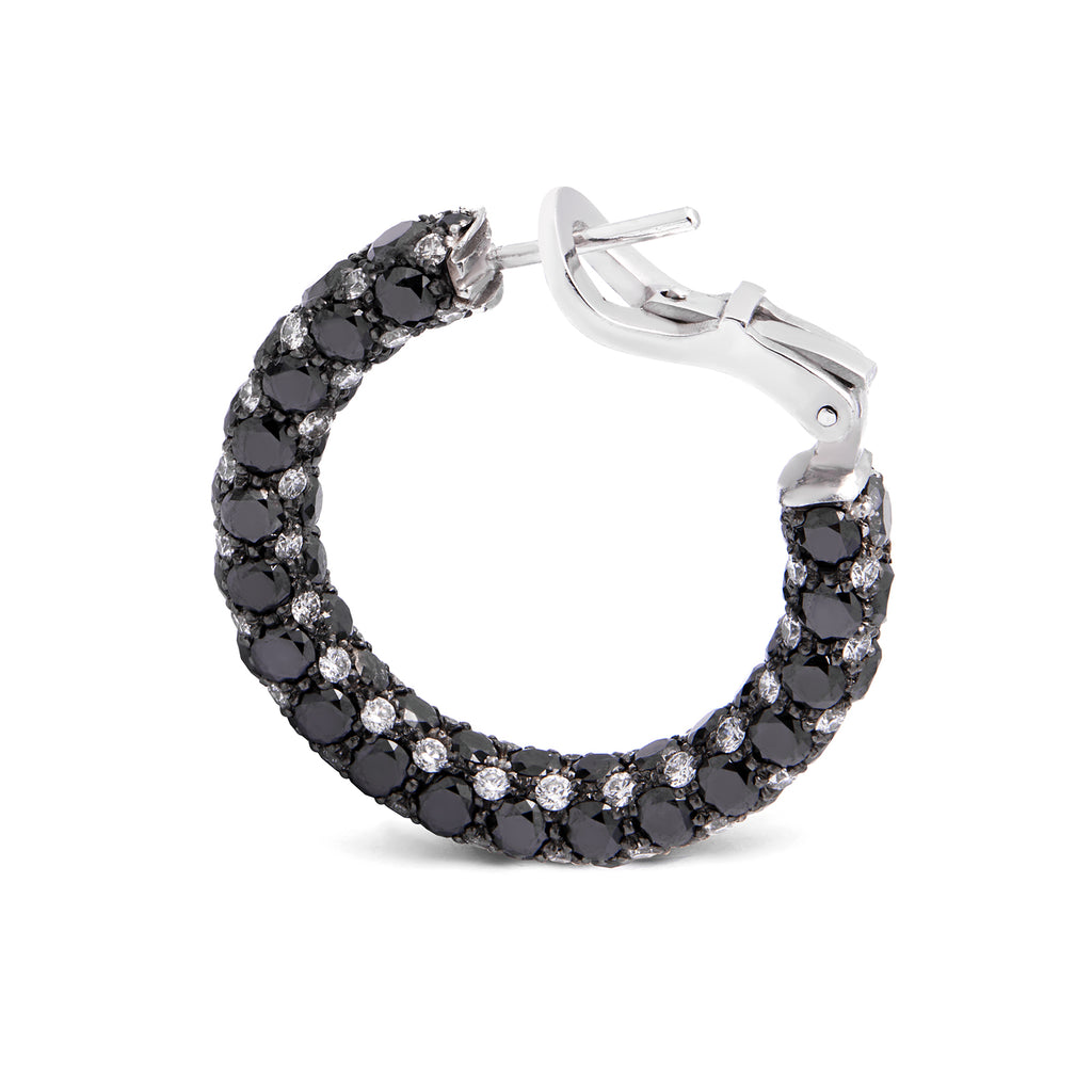 Eternity Langi earrings black and white diamonds - Silver, white gold, black rodhium - 4.5mm